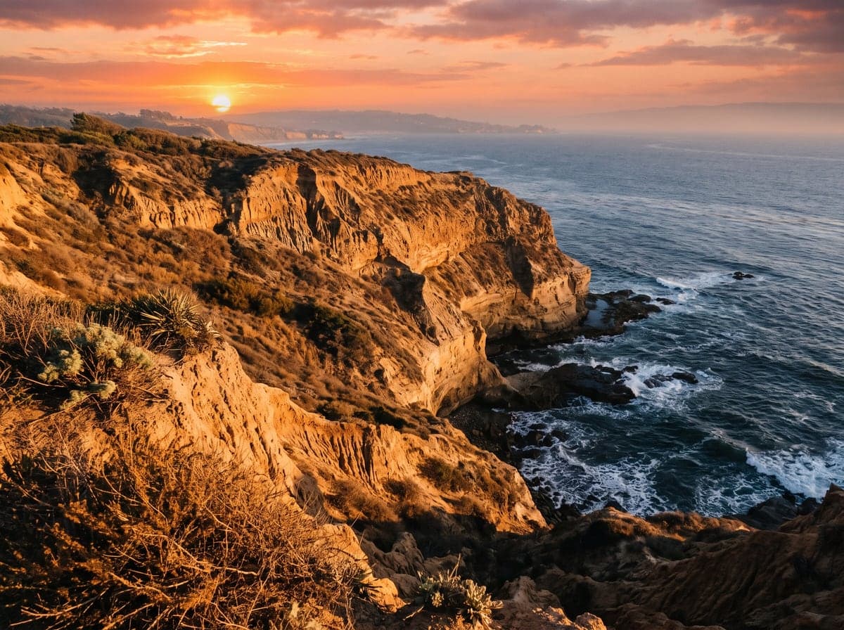 Southern California coastal bluffs at sunset