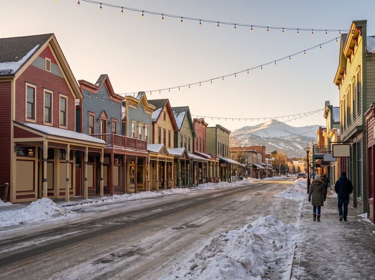 Historic Main Street storefronts in Breckenridge, Colorado