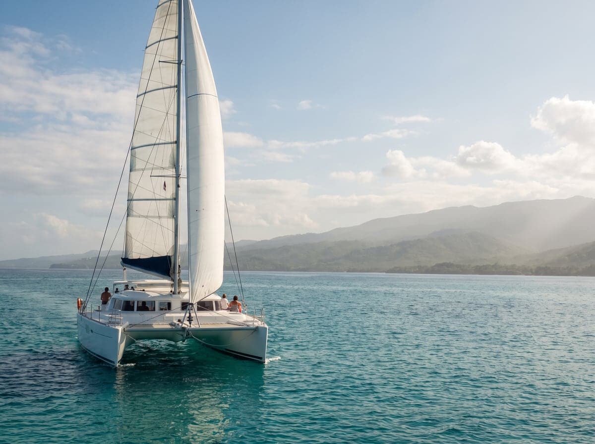 Catamaran sailing off the Dominican Republic coast