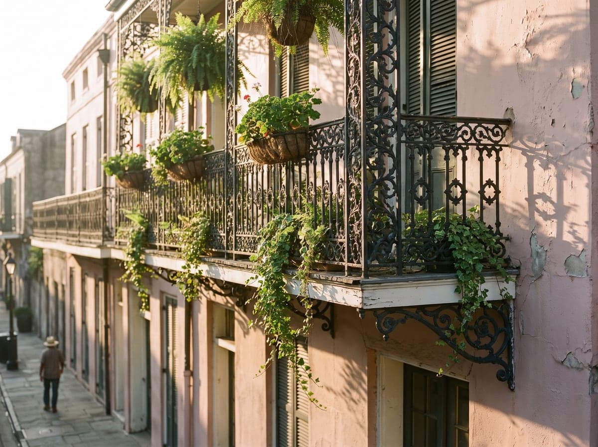Wrought iron balconies in the French Quarter, New Orleans, Louisiana