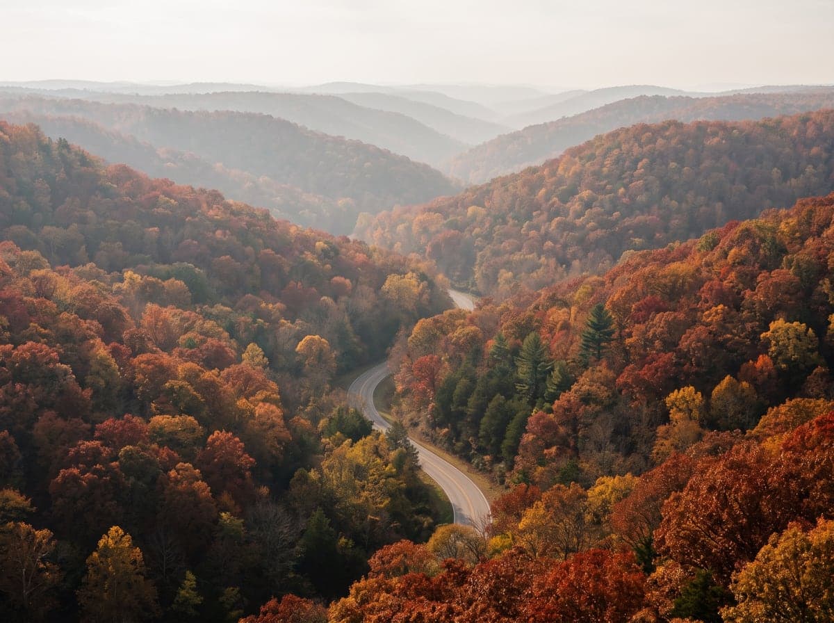 Forested Ozark ridges in autumn, Missouri