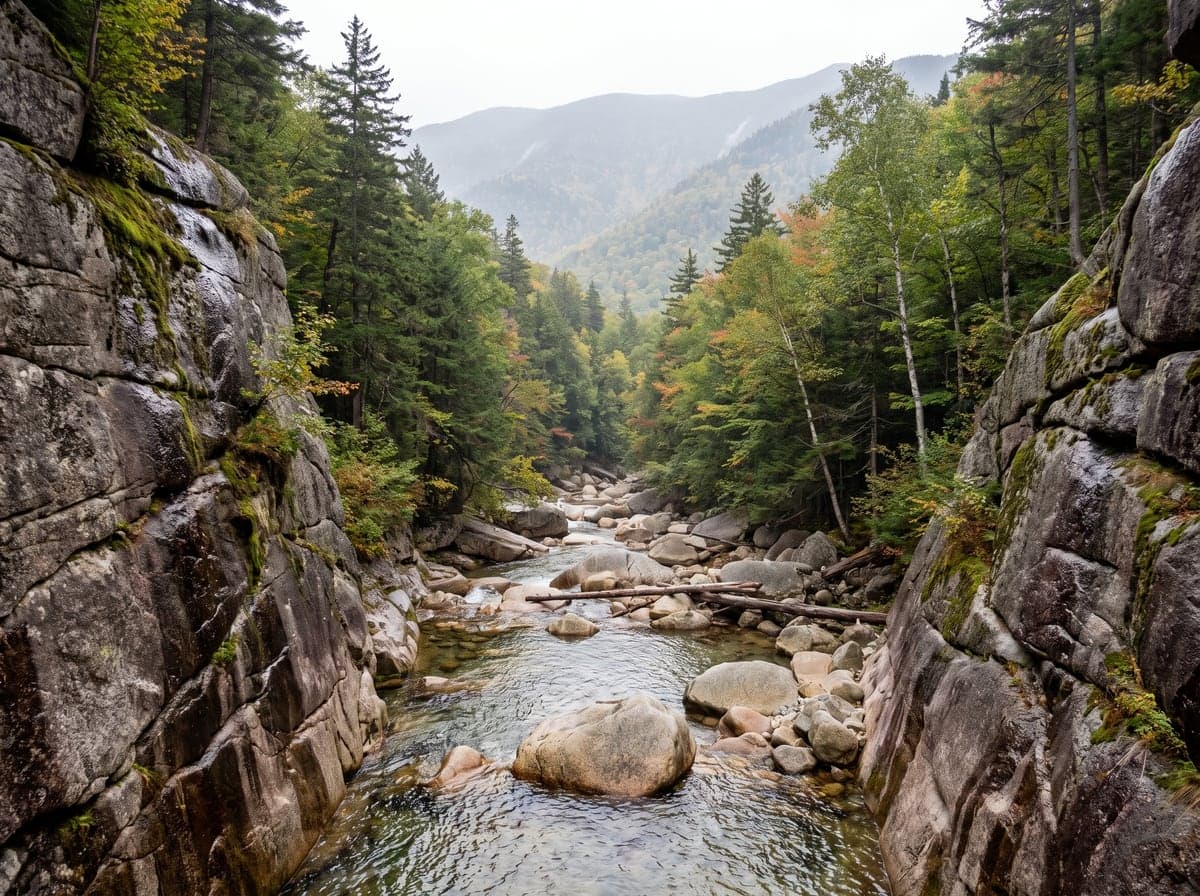 Franconia Notch gorge and river, New Hampshire