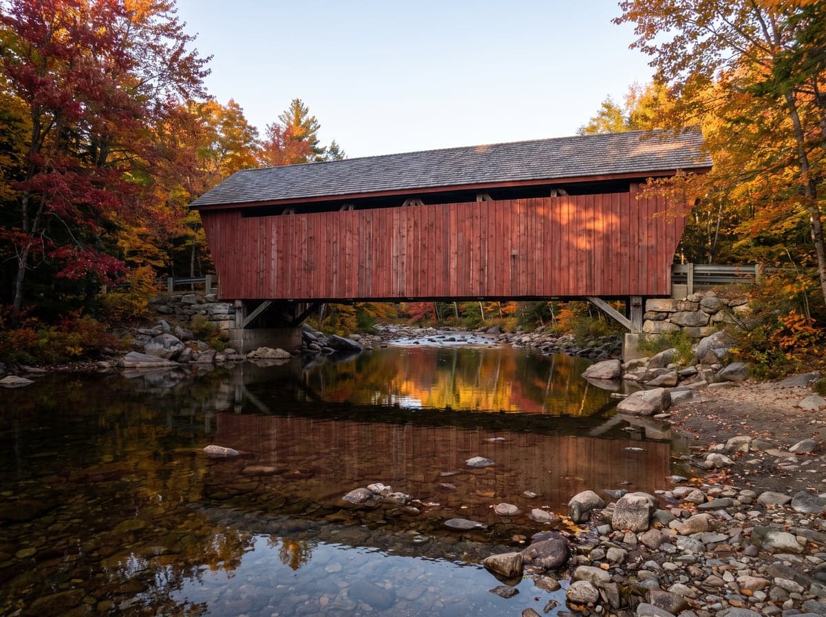 Covered bridge over a New Hampshire river