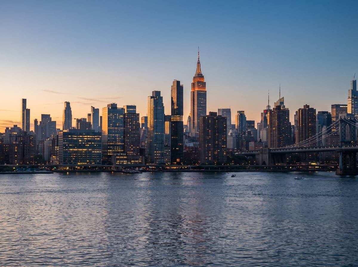 Manhattan skyline at dusk, New York City