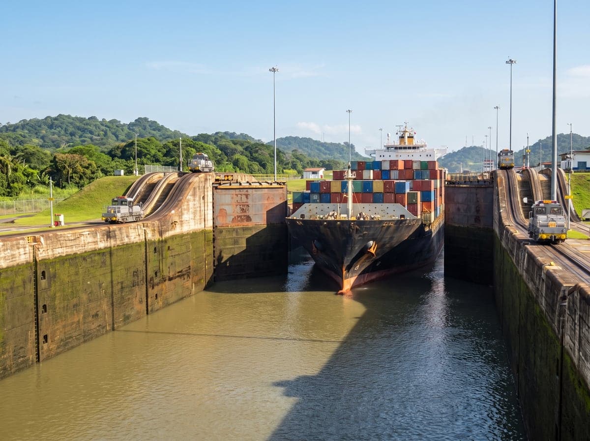 Ship transiting the Panama Canal locks