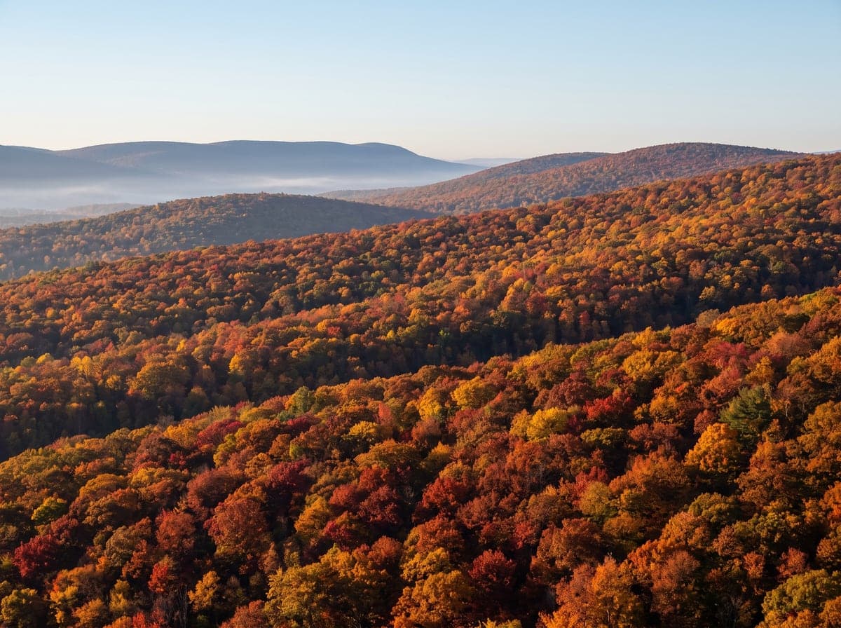 Forested Pocono Mountains in autumn, Pennsylvania