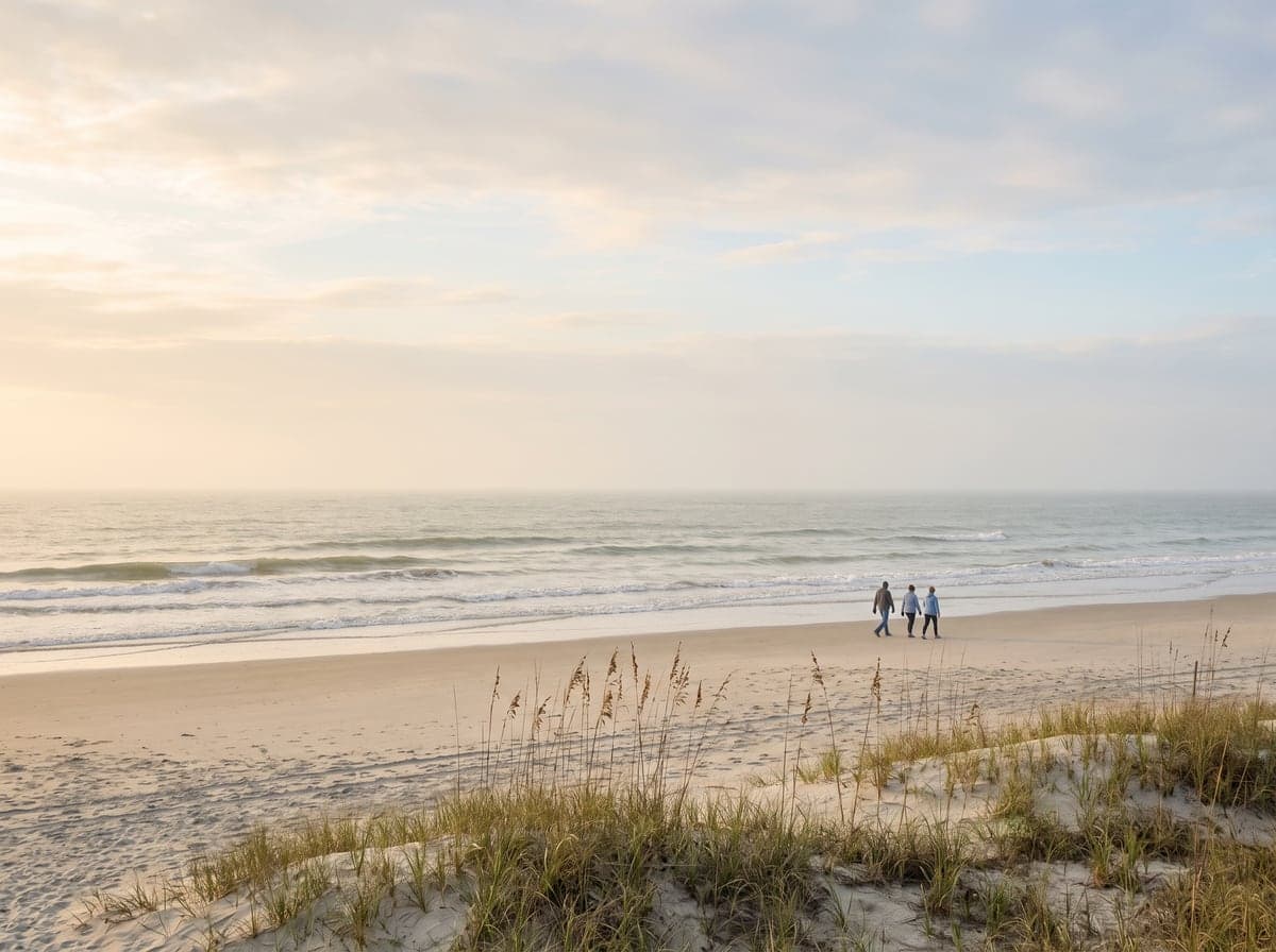Wide Atlantic beach and dunes at Myrtle Beach, South Carolina