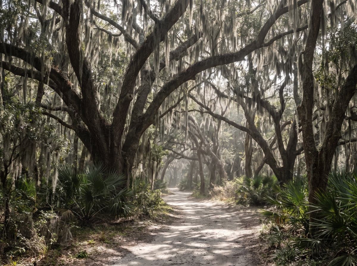 Live oaks draped in Spanish moss on Hilton Head Island, South Carolina