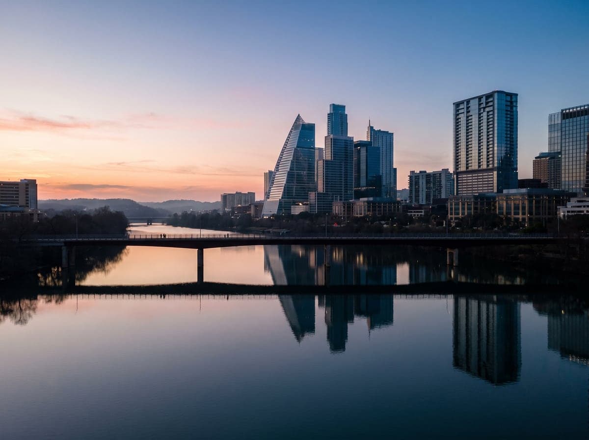 Austin skyline reflected in Lady Bird Lake, Texas