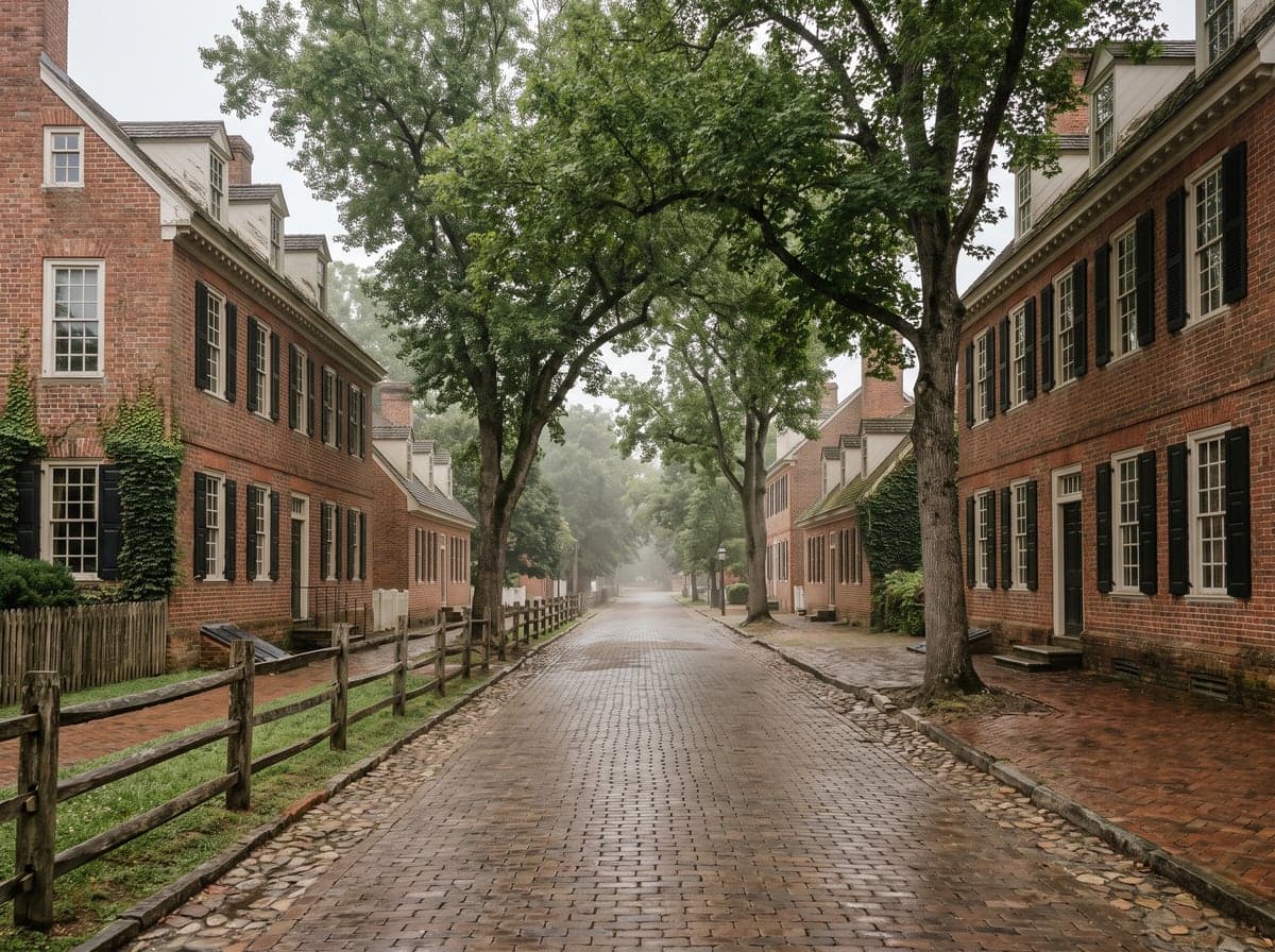Colonial brick street in Williamsburg, Virginia