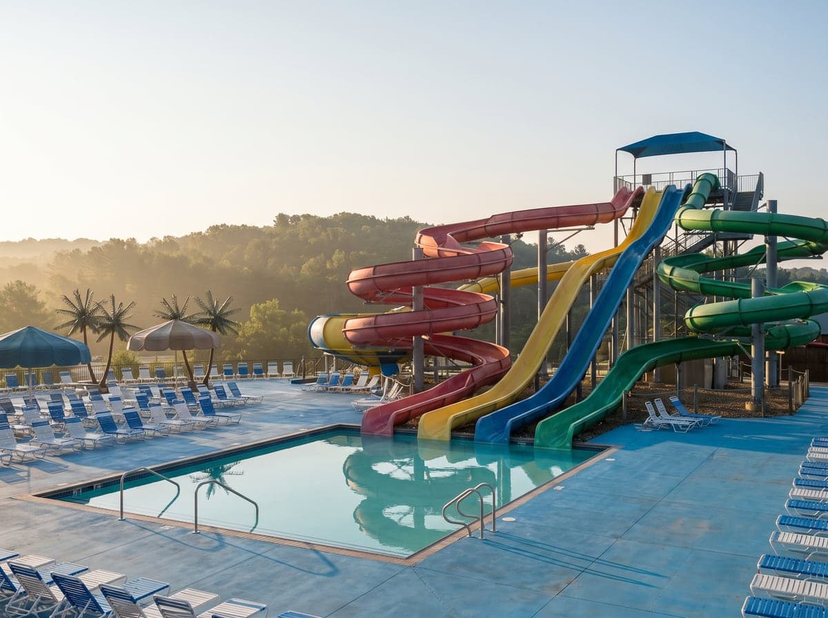 Outdoor waterpark slides at Wisconsin Dells, Wisconsin